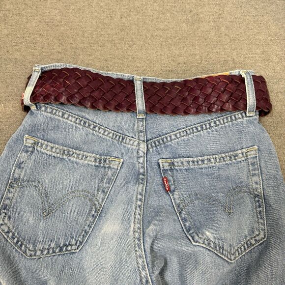 Rough Roses Belt Women 32 Wine Woven Leather Gold Buckle Western Boho Bohemian - Picture 4 of 6